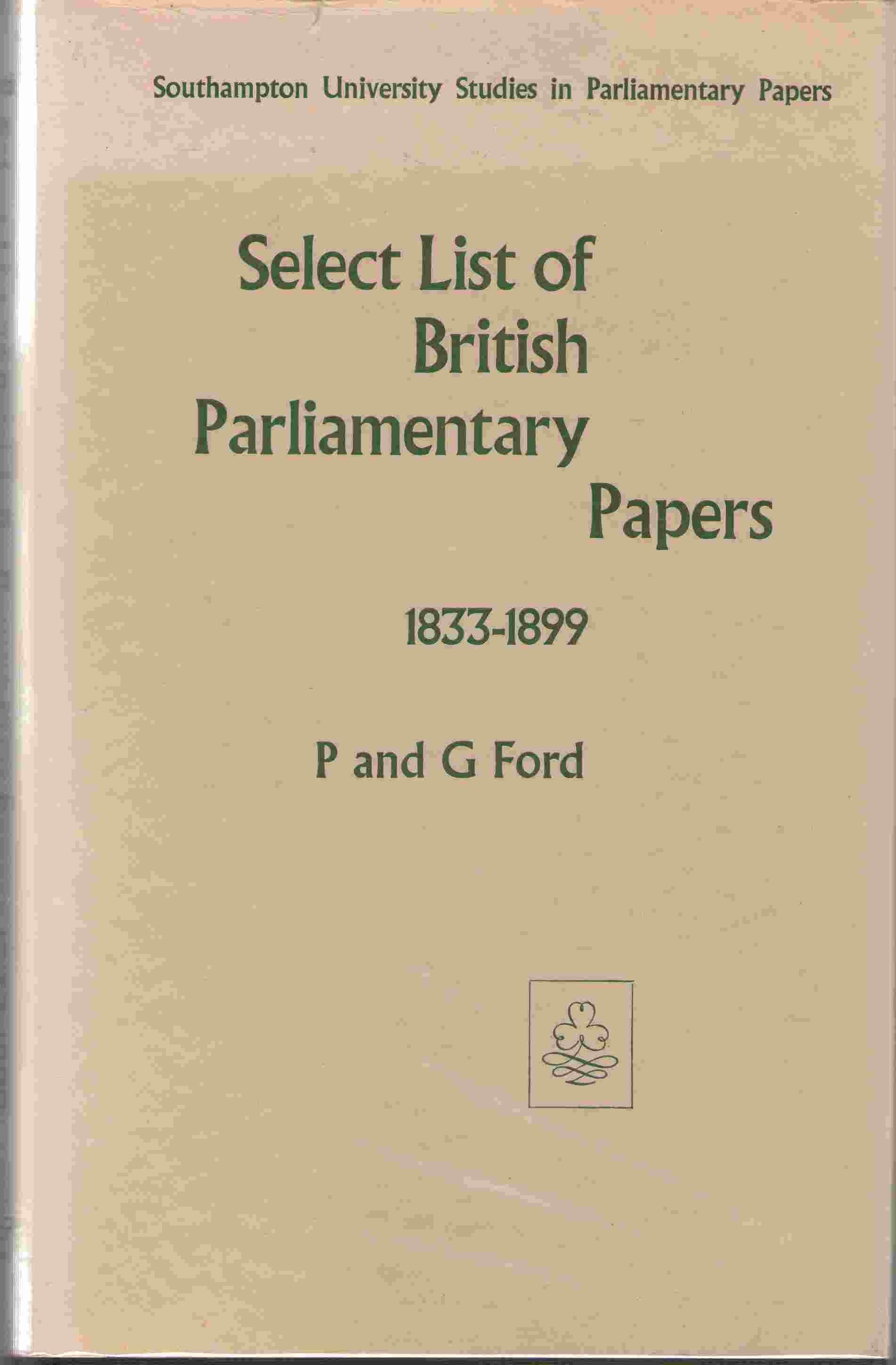 Image for Select List of British Parliamentary Papers, 1833-99